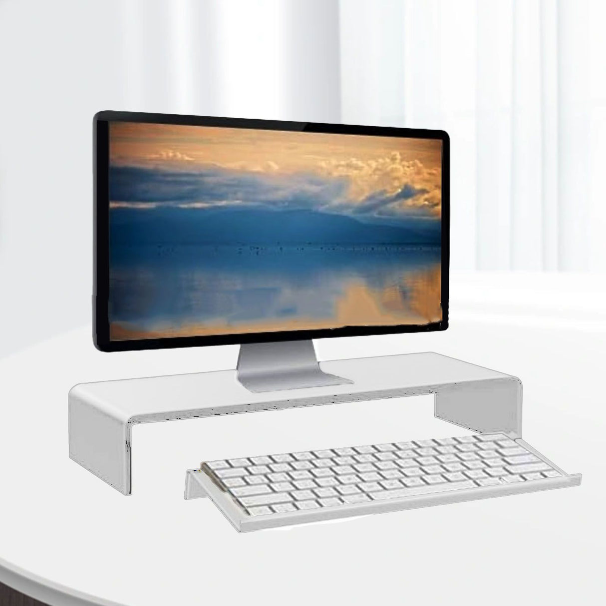 Acrylic Tilted Computer Keyboard Holder Low Front Lip Polished Finish Keyboard Riser Keyboard Holder for Office Transparent