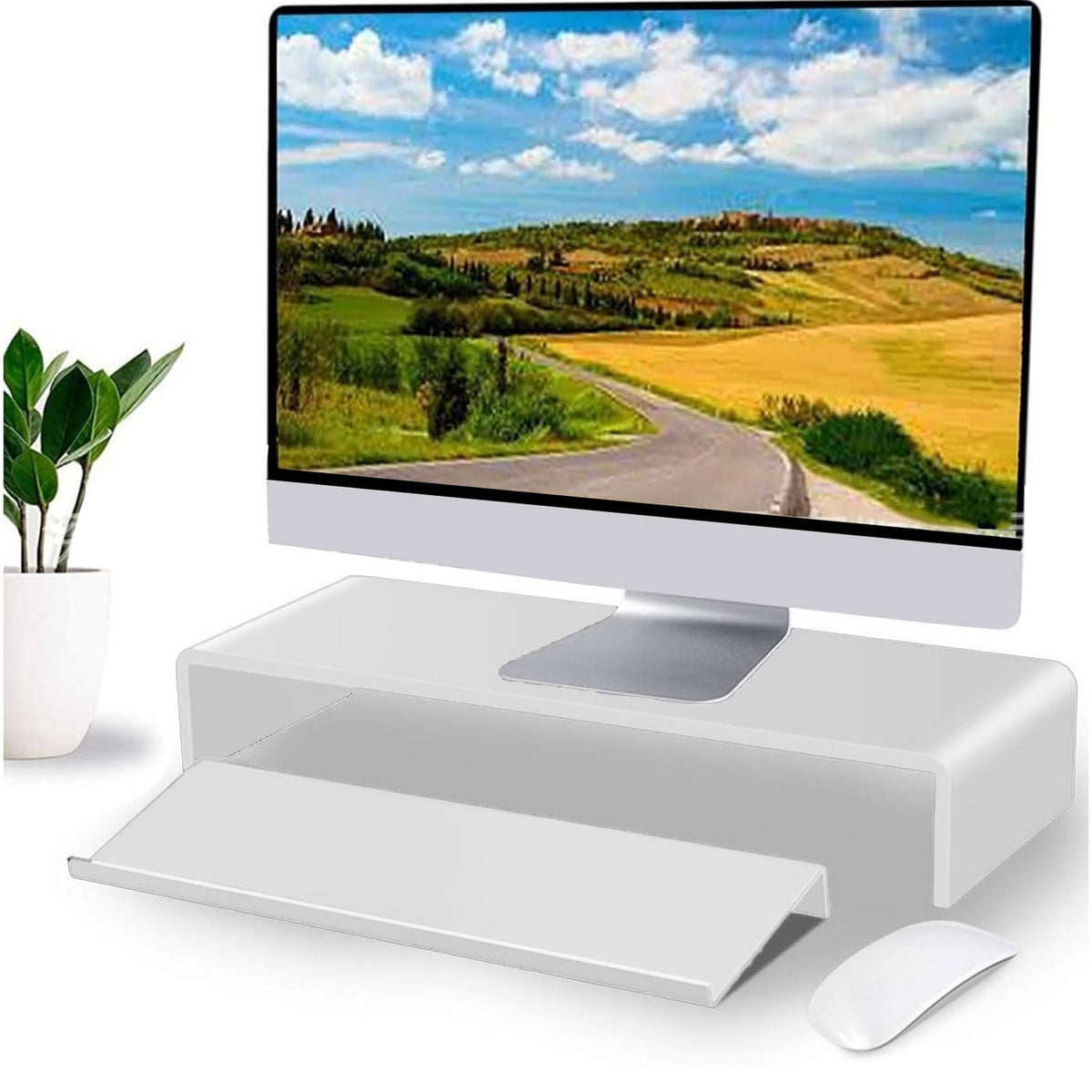 Acrylic Tilted Computer Keyboard Holder Low Front Lip Polished Finish Keyboard Riser Keyboard Holder for Office Transparent