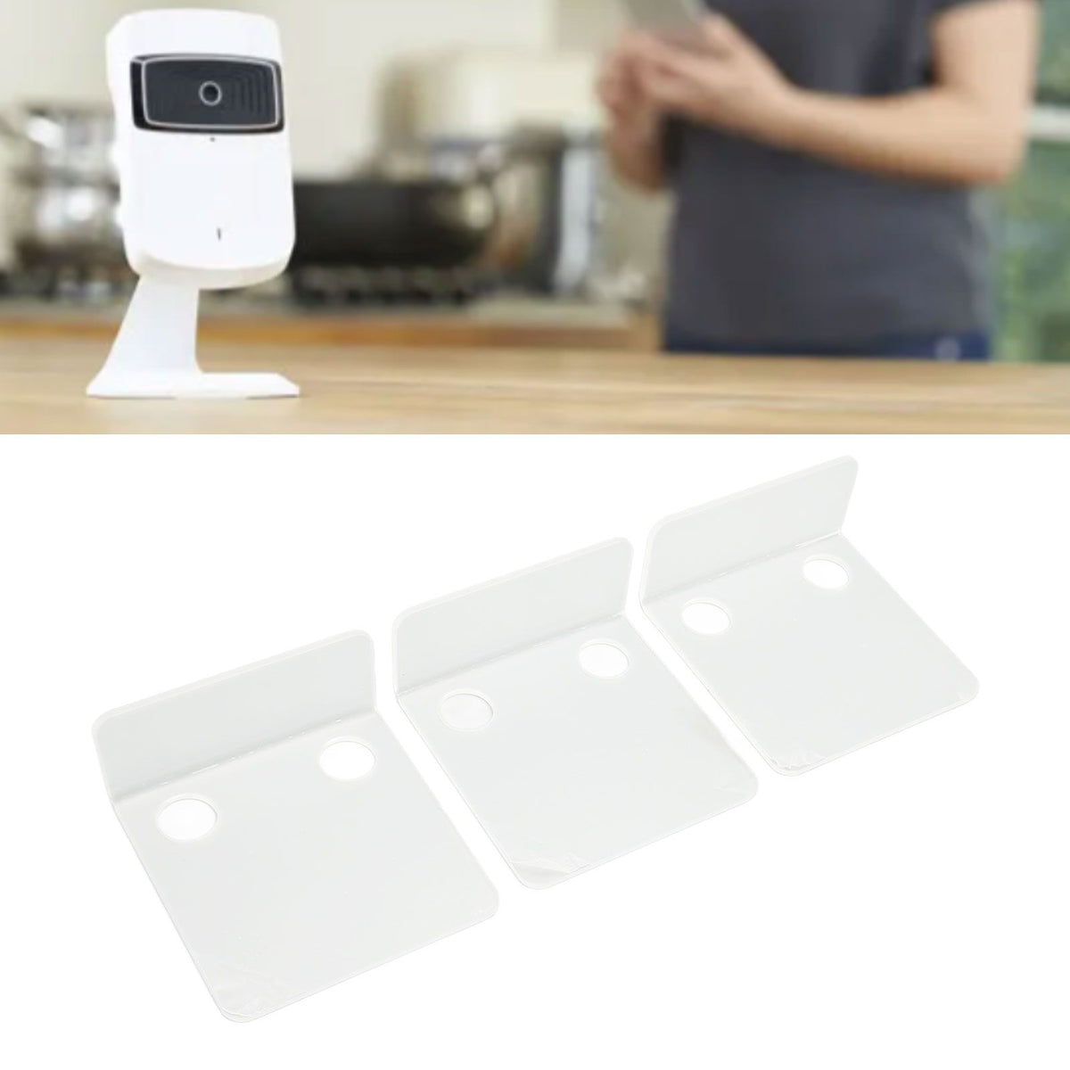 3 PCS Small Security Cameras Wall Shelf with 6 Cable Clips 10PCS Tapes Acrylic Waterproof Drill Free Adhesive Floating Shelf for Speakers Transparent