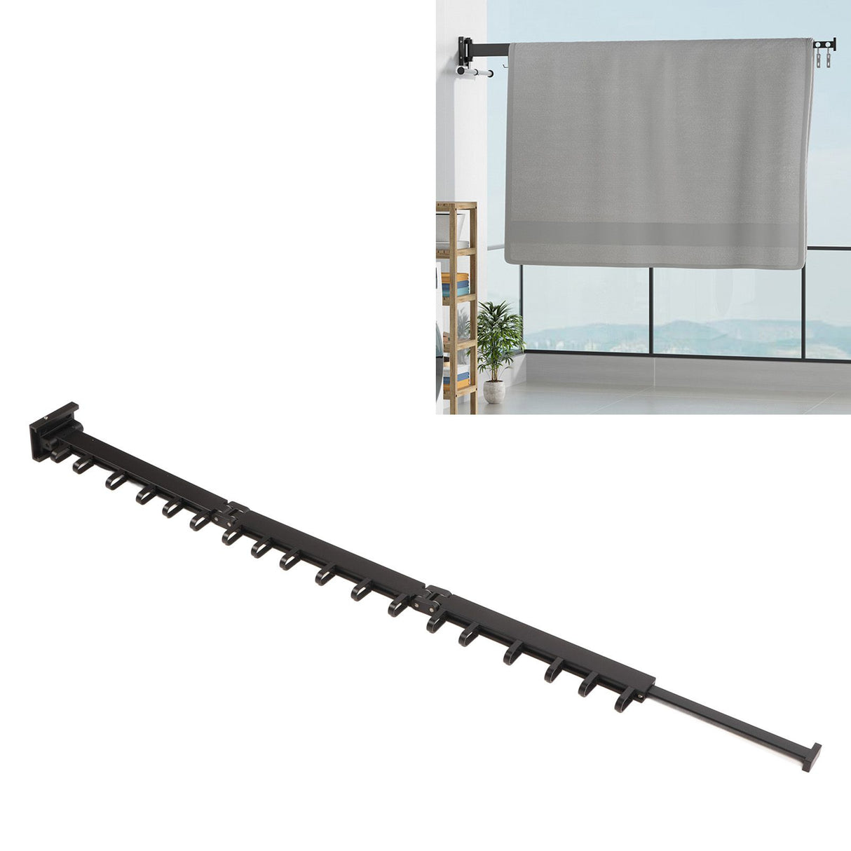 Clothes Hanger Rack Wall Mounted Hole Free Retractable Aluminum Laundry Drying Rack for Indoor Balcony 3 Fold