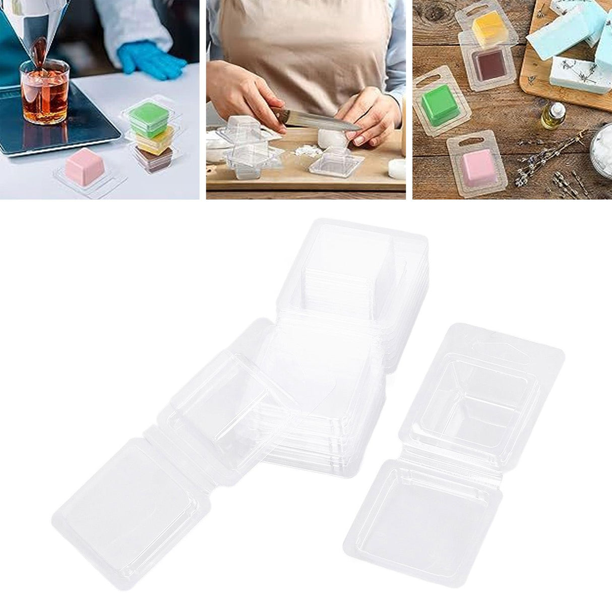 100PCS Wax Melt Molds Calmshell PET Separate Transparent Hanging Hole Empty Wax Melt Container for DIY Candles Chocolate Rectangle