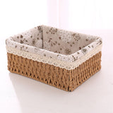 Woven Storage Basket Rural Fabric Weaving Handmade Desktop Storage Basket for Organizing Shelves Bedroom Bathroom Medium Size 22x16x10cm Khaki