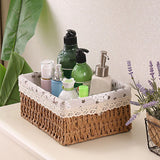 Woven Storage Basket Rural Fabric Weaving Handmade Desktop Storage Basket for Organizing Shelves Bedroom Bathroom Medium Size 22x16x10cm Khaki