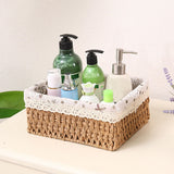 Woven Storage Basket Rural Fabric Weaving Handmade Desktop Storage Basket for Organizing Shelves Bedroom Bathroom Medium Size 22x16x10cm Khaki - Top-Down View