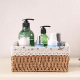 Woven Storage Basket Rural Fabric Weaving Handmade Desktop Storage Basket for Organizing Shelves Bedroom Bathroom Medium Size 22x16x10cm Khaki - 45-Degree Angle