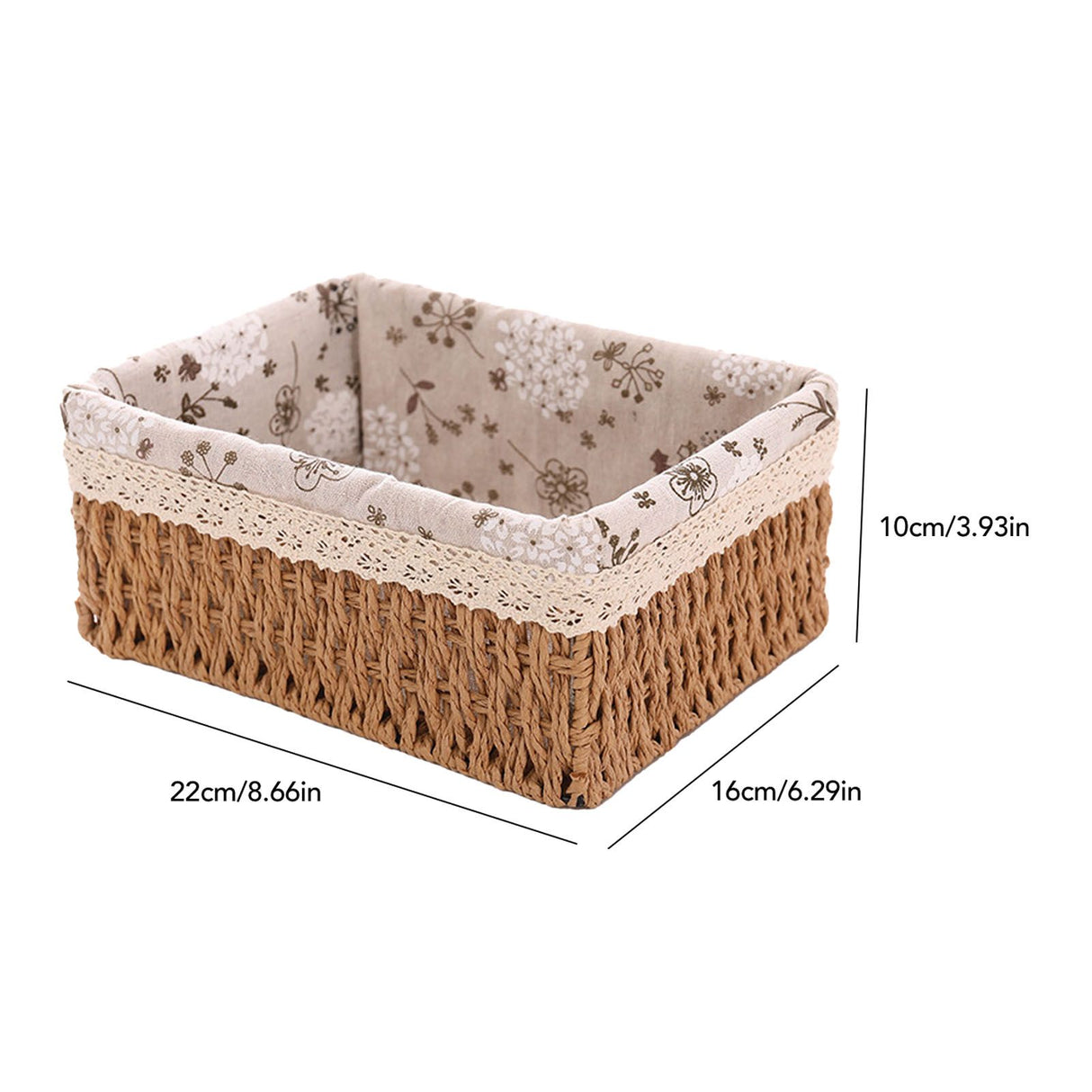 Woven Storage Basket Rural Fabric Weaving Handmade Desktop Storage Basket for Organizing Shelves Bedroom Bathroom Medium Size 22x16x10cm Khaki