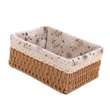 Woven Storage Basket Rural Fabric Weaving Handmade Desktop Storage Basket for Organizing Shelves Bedroom Bathroom Medium Size 22x16x10cm Khaki - Close-Up Angle