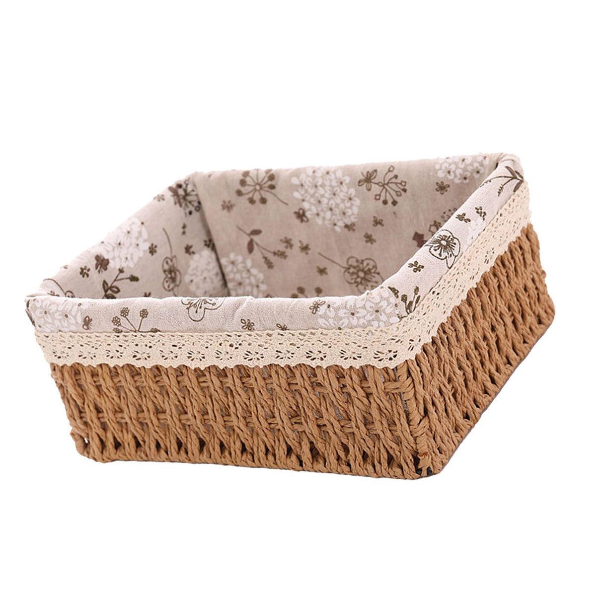 Woven Storage Basket Rural Fabric Weaving Handmade Desktop Storage Basket for Organizing Shelves Bedroom Bathroom Medium Size 22x16x10cm Khaki