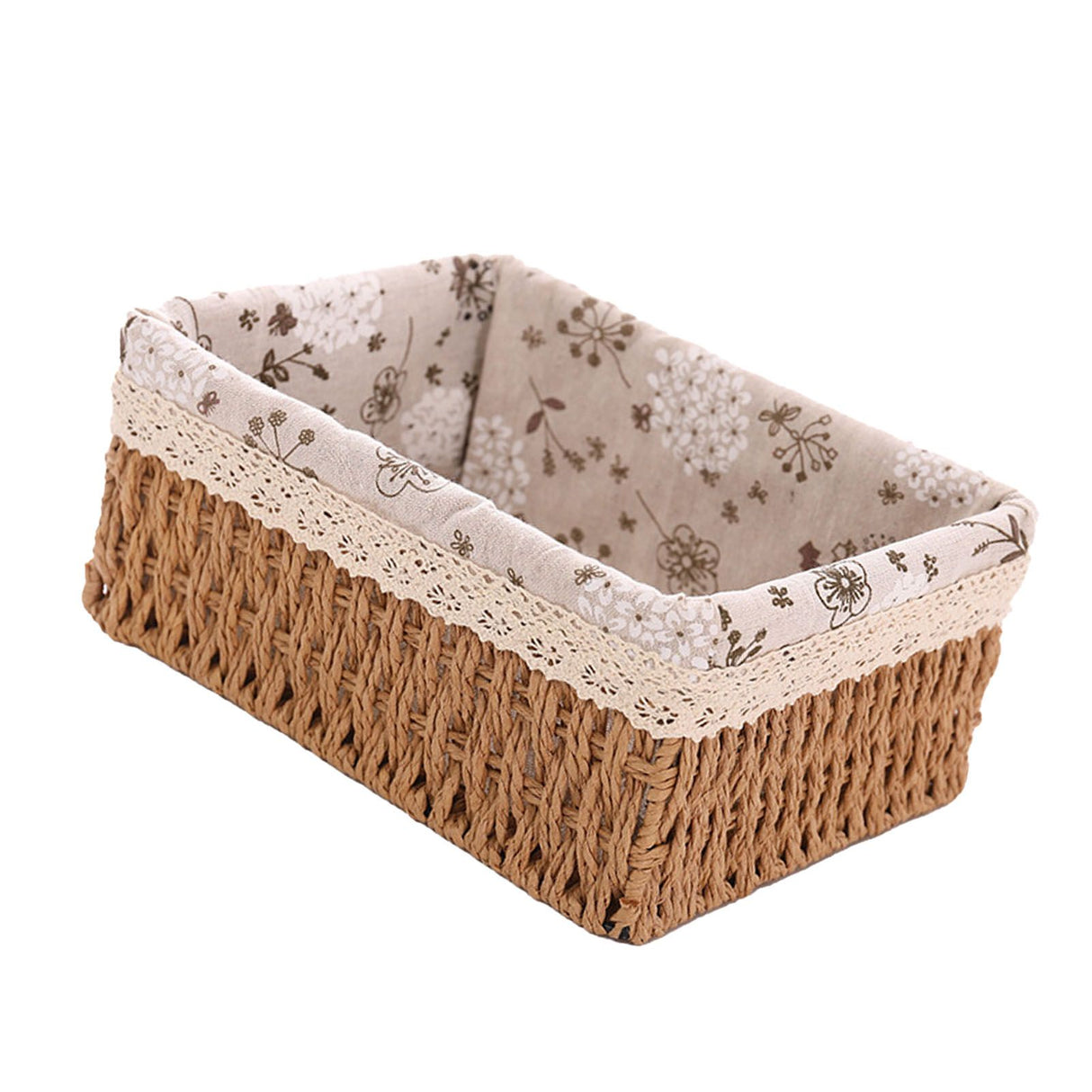 Woven Storage Basket Rural Fabric Weaving Handmade Desktop Storage Basket for Organizing Shelves Bedroom Bathroom Medium Size 22x16x10cm Khaki