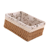 Woven Storage Basket Rural Fabric Weaving Handmade Desktop Storage Basket for Organizing Shelves Bedroom Bathroom Medium Size 22x16x10cm Khaki