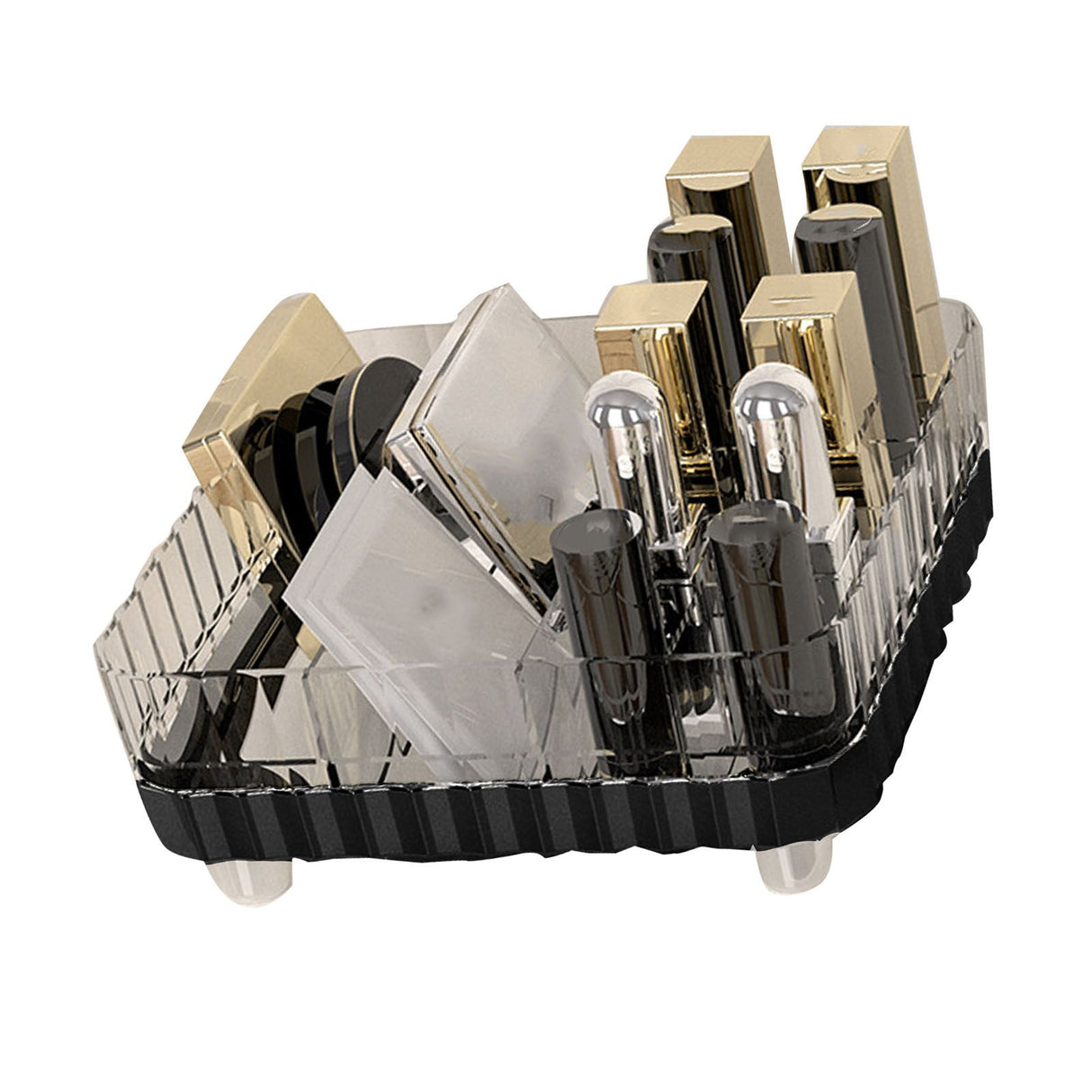 Makeup Organizer with Multiple Compartments Anti Slip Plastic Vanity Makeup Organizer for Cosmetics Lipsticks Jewelry Transparent Black
