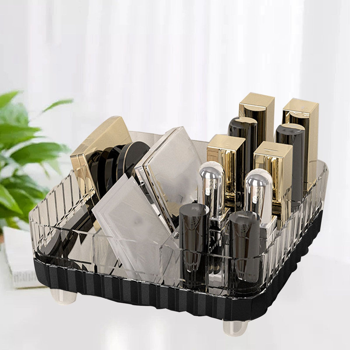 Makeup Organizer with Multiple Compartments Anti Slip Plastic Vanity Makeup Organizer for Cosmetics Lipsticks Jewelry Transparent Black