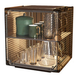Cup Storage Rack Dustproof Stackable Plastic Clear Cup Organizer Box for Cabinet Desktop Medium Black