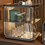 Cup Storage Rack Dustproof Stackable Plastic Clear Cup Organizer Box for Cabinet Desktop Medium Black - 45-Degree Angle