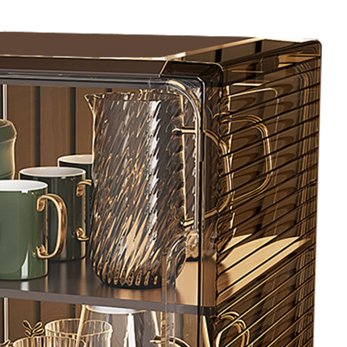 Cup Storage Rack Dustproof Stackable Plastic Clear Cup Organizer Box for Cabinet Desktop Medium Black