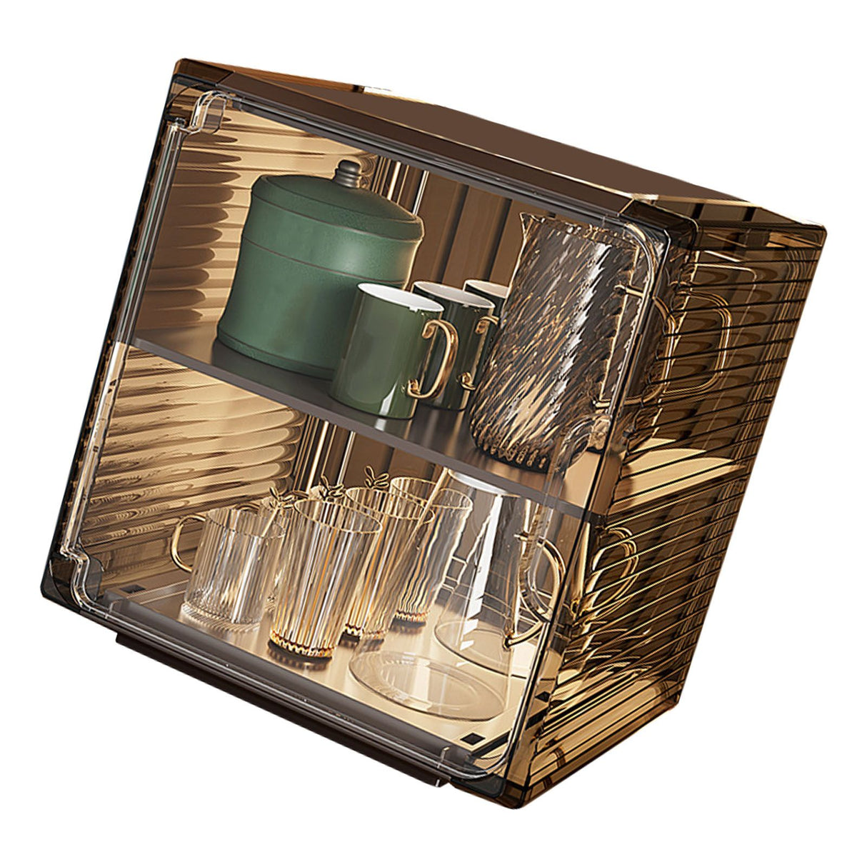 Cup Storage Rack Dustproof Stackable Plastic Clear Cup Organizer Box for Cabinet Desktop Medium Black