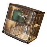 Cup Storage Rack Dustproof Stackable Plastic Clear Cup Organizer Box for Cabinet Desktop Medium Black - Extra Image