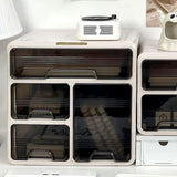 Desk Organizer with Drawer Plastic Desk Storage Box Desktop Organization for Home Collection Cosmetics Office Supplies Cream 3 Layer - 45-Degree Angle