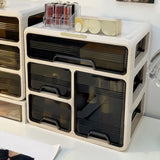 Desk Organizer with Drawer Plastic Desk Storage Box Desktop Organization for Home Collection Cosmetics Office Supplies Cream 3 Layer