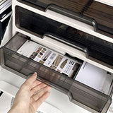 Desk Organizer with Drawer Plastic Desk Storage Box Desktop Organization for Home Collection Cosmetics Office Supplies Cream 3 Layer - Low Angle