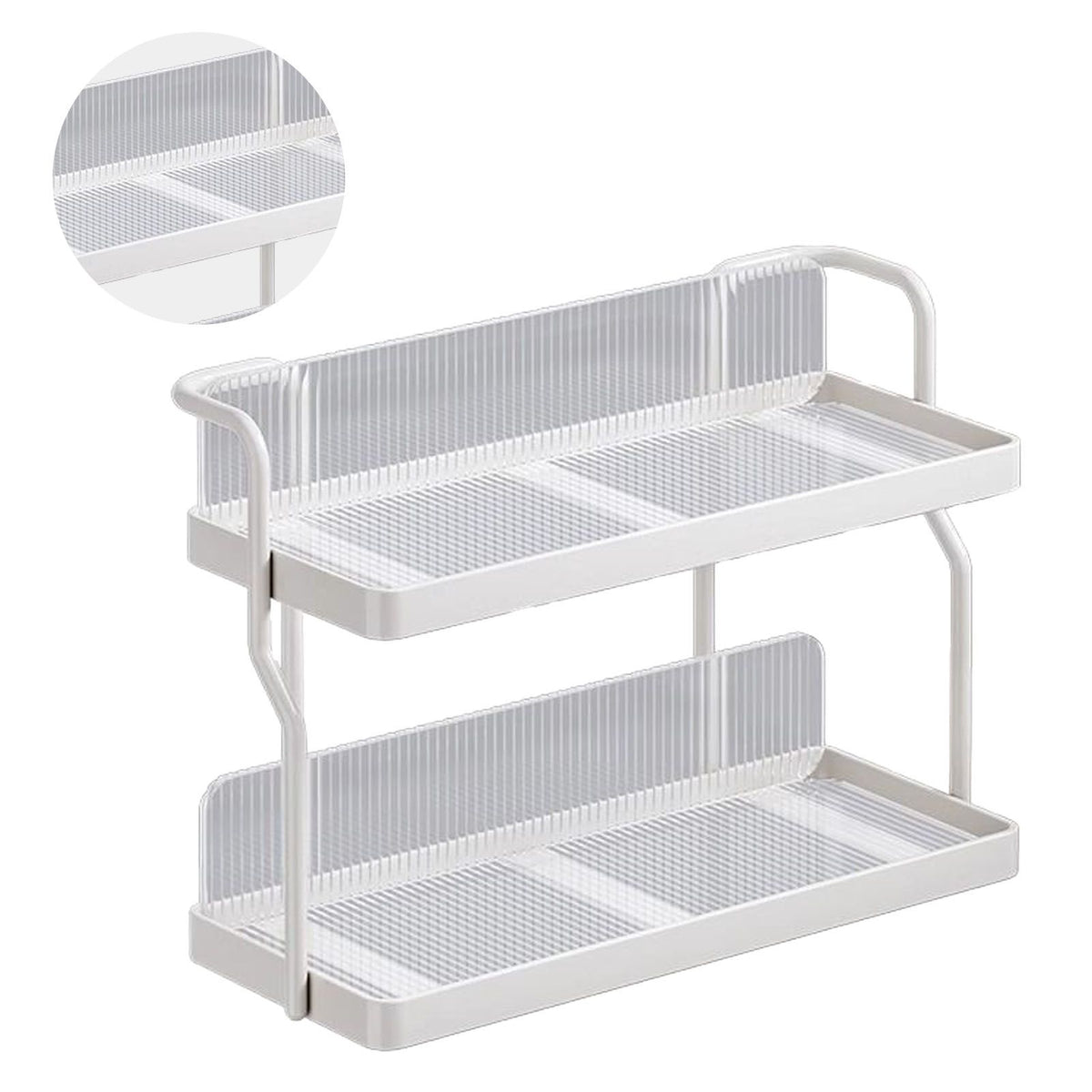 Countertop Shelf Organizer Carbon Steel 2 Tier Multifunctional Kitchen Spice Rack for Bedroom Bathroom Cupboard Under Sink Cream White