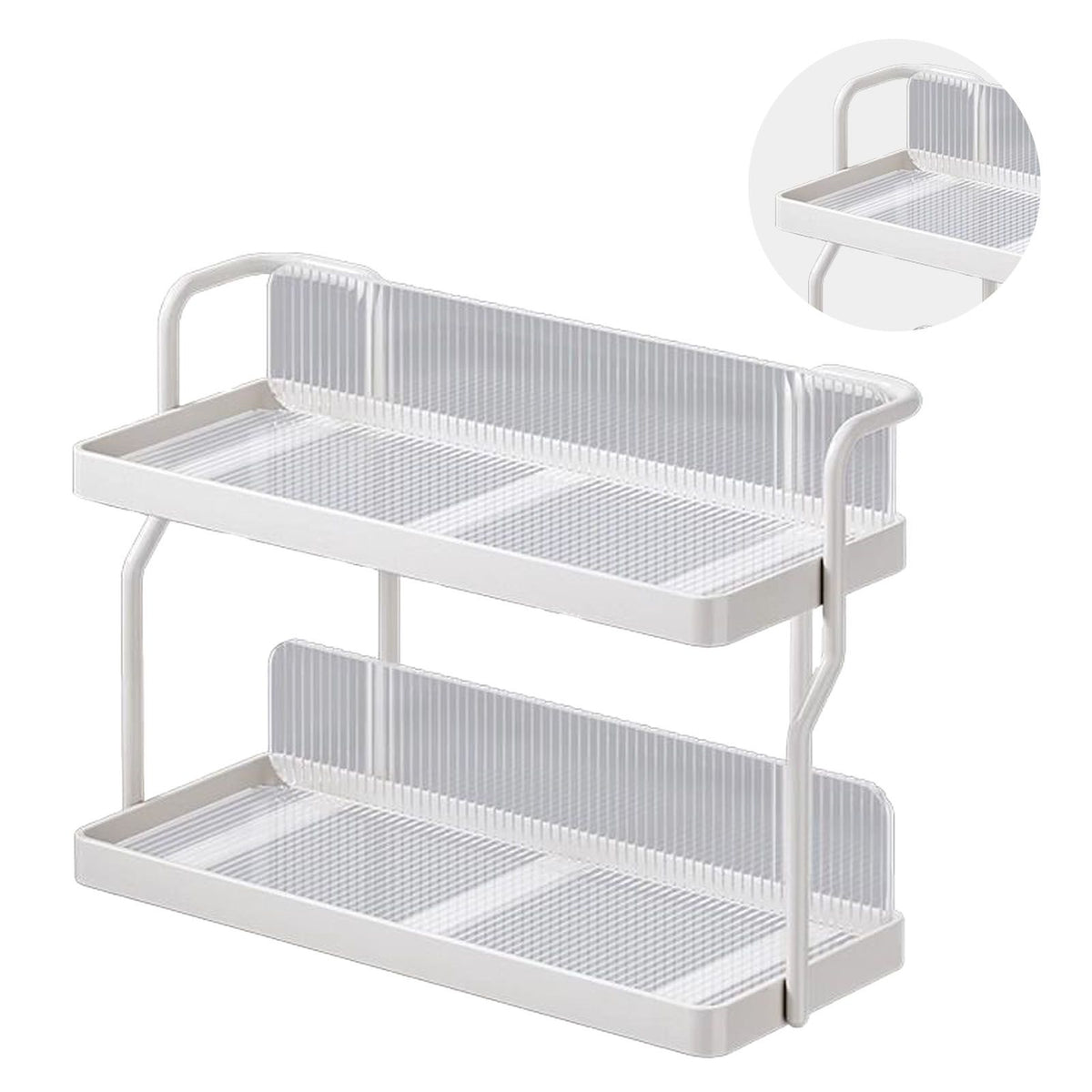 Countertop Shelf Organizer Carbon Steel 2 Tier Multifunctional Kitchen Spice Rack for Bedroom Bathroom Cupboard Under Sink Cream White