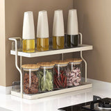 Countertop Shelf Organizer Carbon Steel 2 Tier Multifunctional Kitchen Spice Rack for Bedroom Bathroom Cupboard Under Sink Cream White