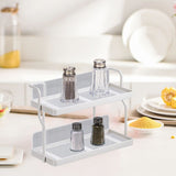 Countertop Shelf Organizer Carbon Steel 2 Tier Multifunctional Kitchen Spice Rack for Bedroom Bathroom Cupboard Under Sink Cream White - Extra Image