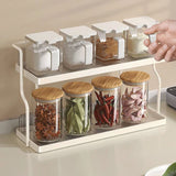 Countertop Shelf Organizer Carbon Steel 2 Tier Multifunctional Kitchen Spice Rack for Bedroom Bathroom Cupboard Under Sink Cream White