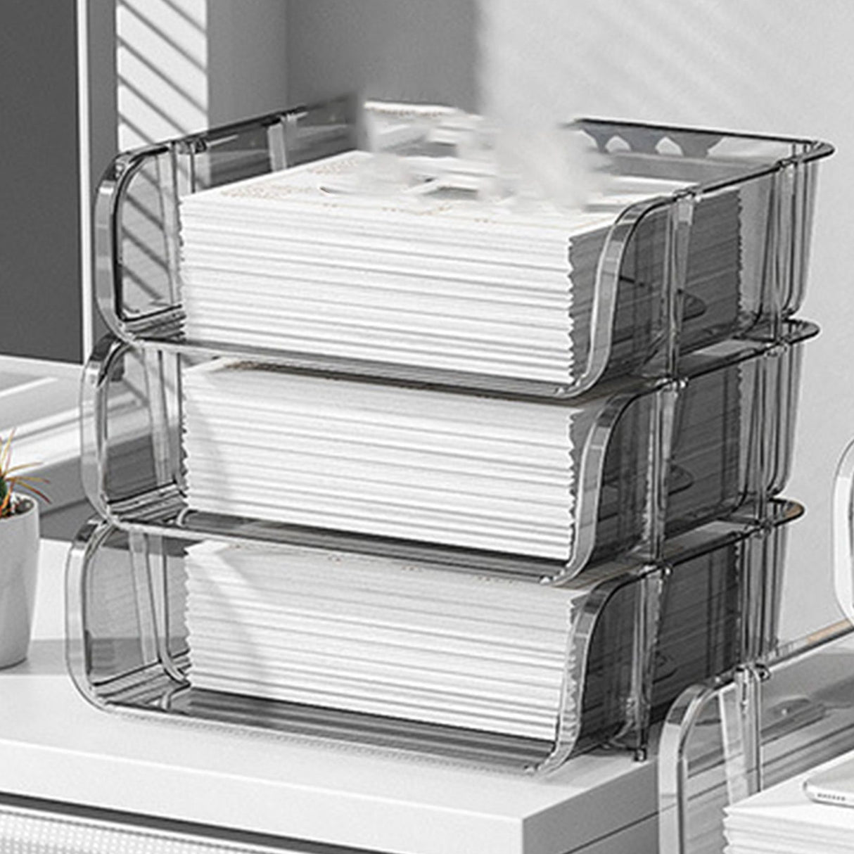 Transparent Desktop Stationery Organizer Stackable Stationery Files Storage Shelf Desktop Organizer S 26.5x20.2x8cm