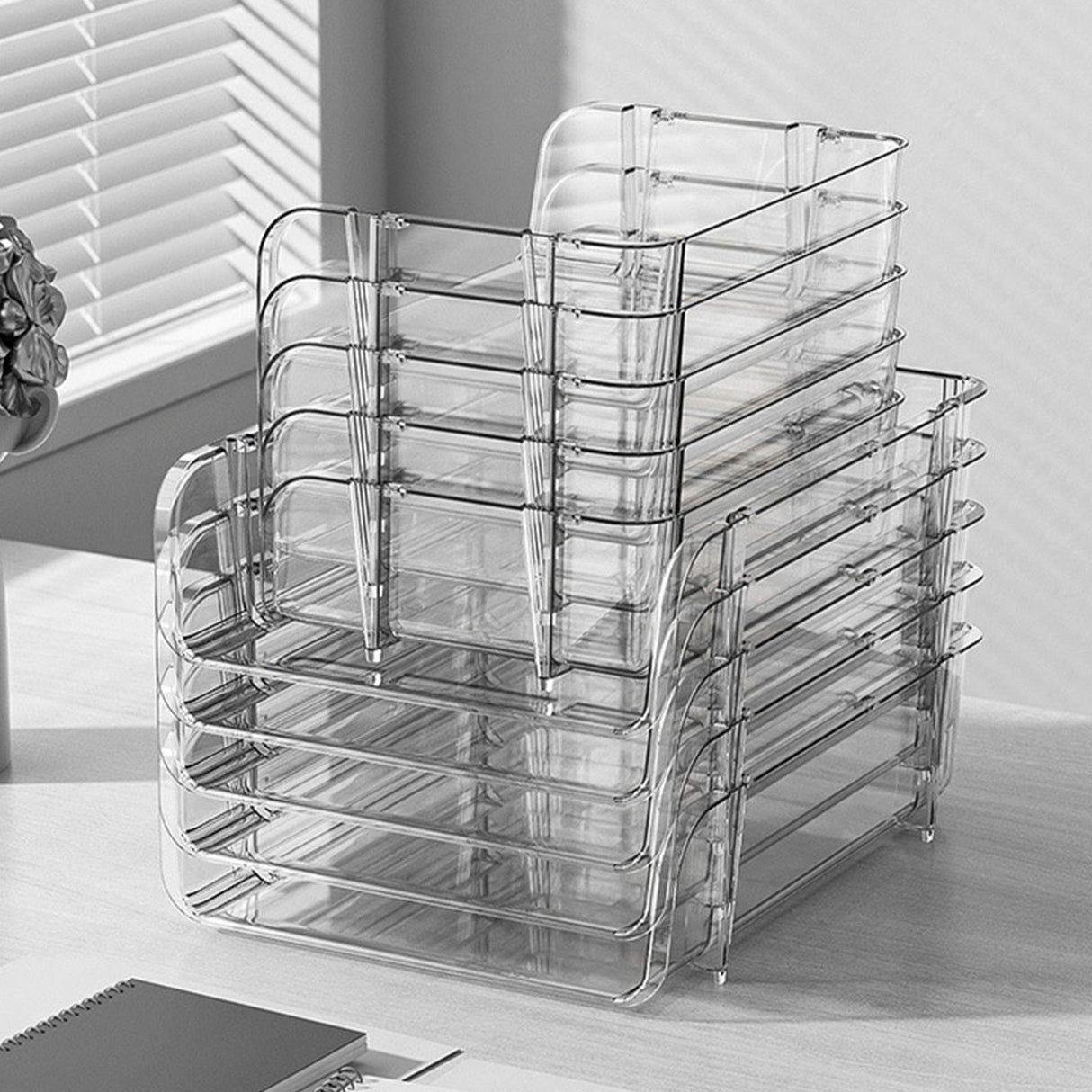 Transparent Desktop Stationery Organizer Stackable Stationery Files Storage Shelf Desktop Organizer L 26.5x33.2x8.5cm
