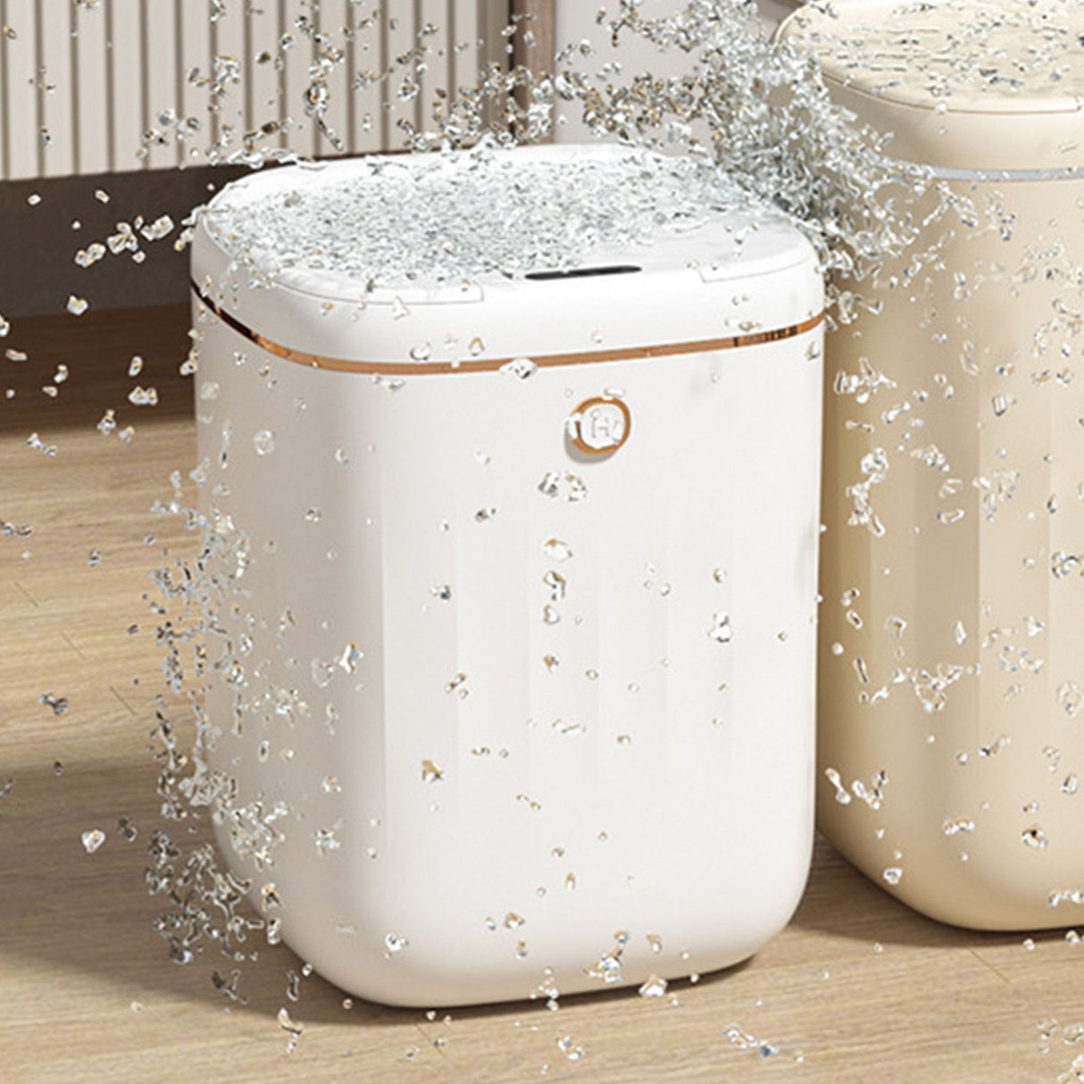 Automatic Trash Can 20L Touchless Sensor Easy Clean PP Waterproof Electric Garbage Bin for Kitchen Bathroom White Golden Battery Free