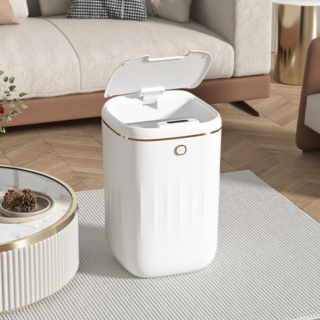 Automatic Trash Can 20L Touchless Sensor Easy Clean PP Waterproof Electric Garbage Bin for Kitchen Bathroom White Golden Battery Powered