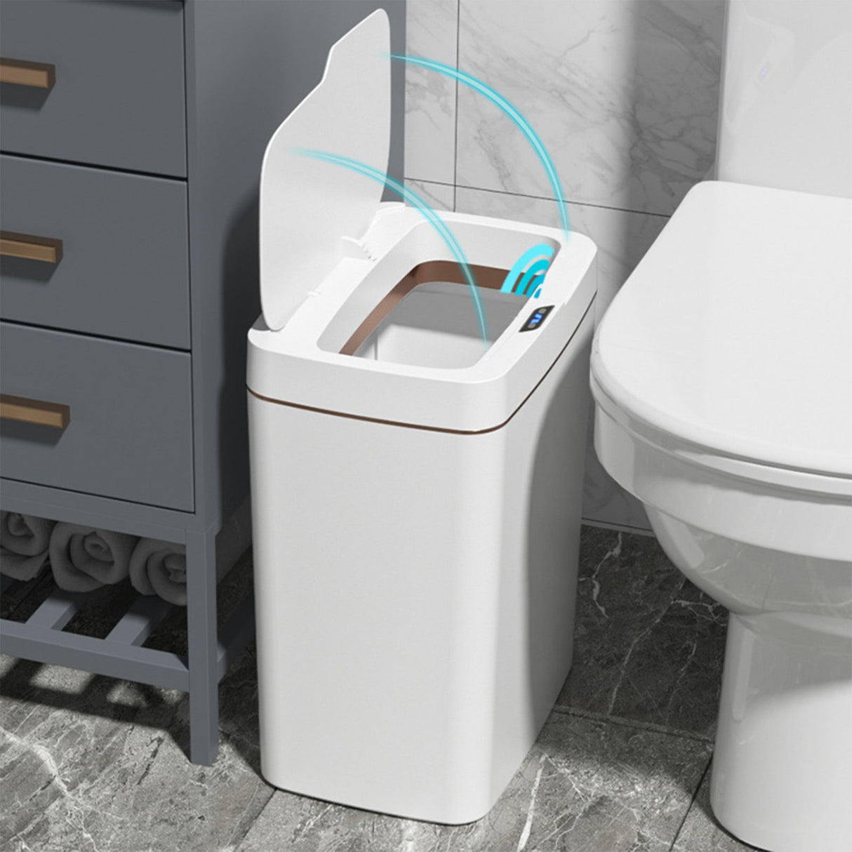 Automatic Trash Can 20L Touchless Sensor Easy Clean PP Waterproof Electric Garbage Bin for Kitchen Bathroom White Golden Battery Powered