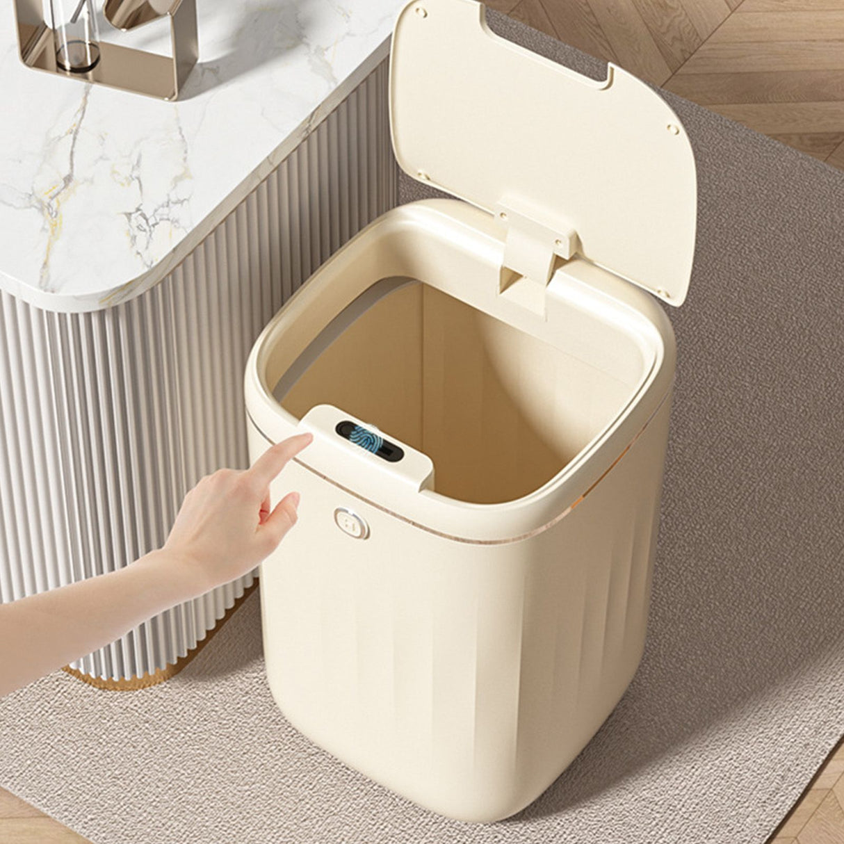 Automatic Trash Can 20L Touchless Sensor Easy Clean PP Waterproof Electric Garbage Bin for Kitchen Bathroom Cream White Battery Powered
