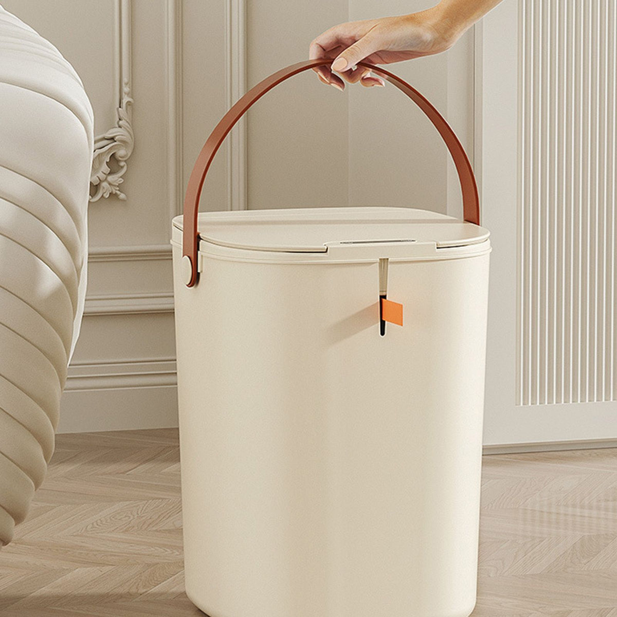 20L Sensor Trash Can with Handle ABS Automatic Induction Touchless Garbage Can for Bathroom Cream Color