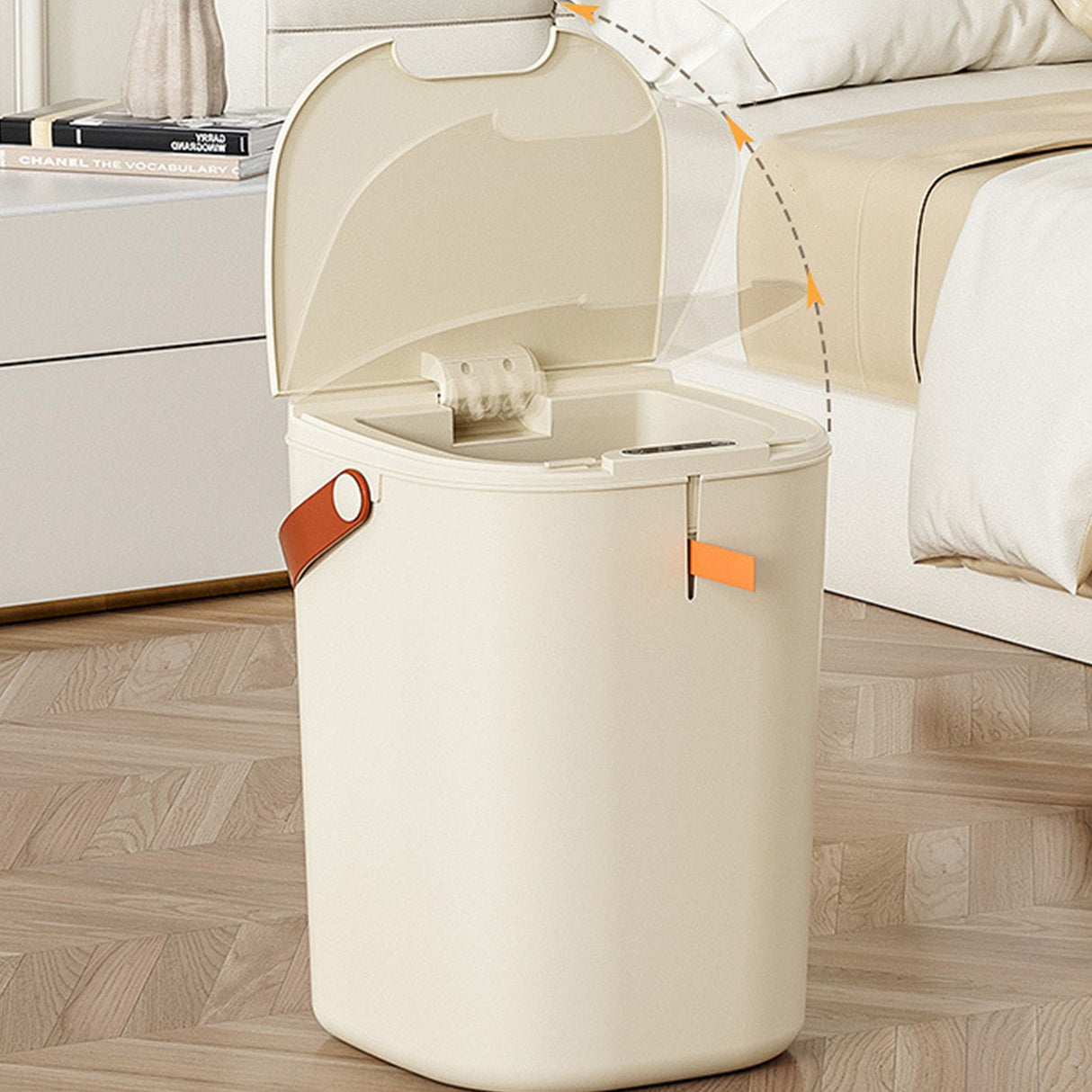 20L Sensor Trash Can with Handle ABS Automatic Induction Touchless Garbage Can for Bathroom Cream Color