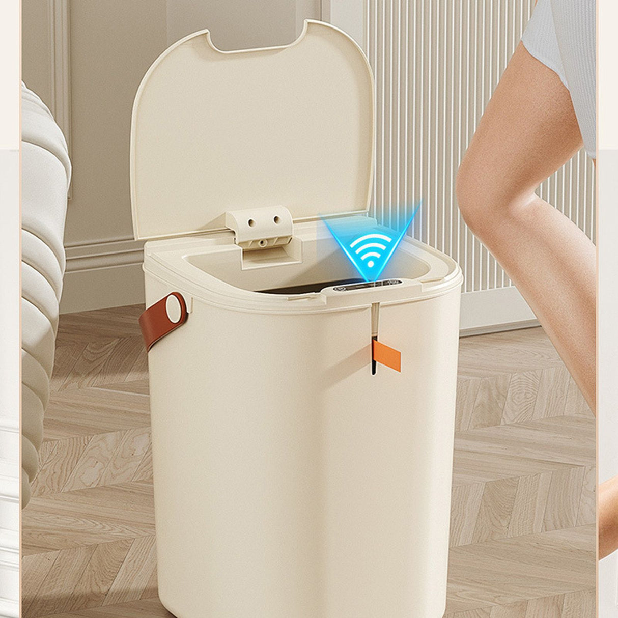 20L Sensor Trash Can with Handle ABS Automatic Induction Touchless Garbage Can for Bathroom Cream Color