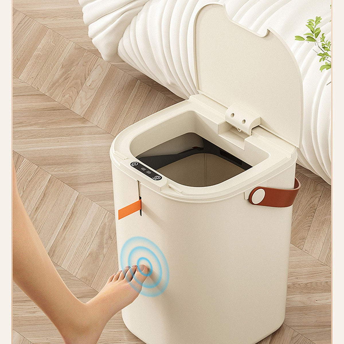 20L Sensor Trash Can with Handle ABS Automatic Induction Touchless Garbage Can for Bathroom Cream Color