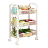 Rolling Storage Cart Layered Storage Shelves Multi Functional Movable Snack Vegetable Baskets Kitchen Shelves White Three Layers