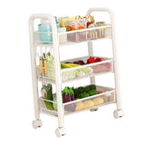 Rolling Storage Cart Layered Storage Shelves Multi Functional Movable Snack Vegetable Baskets Kitchen Shelves White Three Layers - Side View