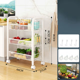 Rolling Storage Cart Layered Storage Shelves Multi Functional Movable Snack Vegetable Baskets Kitchen Shelves White Three Layers