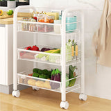 Rolling Storage Cart Layered Storage Shelves Multi Functional Movable Snack Vegetable Baskets Kitchen Shelves White Three Layers
