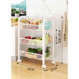 Rolling Storage Cart Layered Storage Shelves Multi Functional Movable Snack Vegetable Baskets Kitchen Shelves White Three Layers