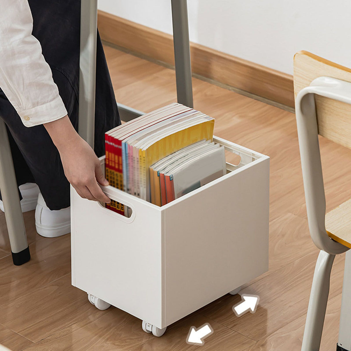 Book Storage Box with Dual Side Handles Stackable 50kg Load Bearing Multifunctional Use File Storage Bins With Wheel