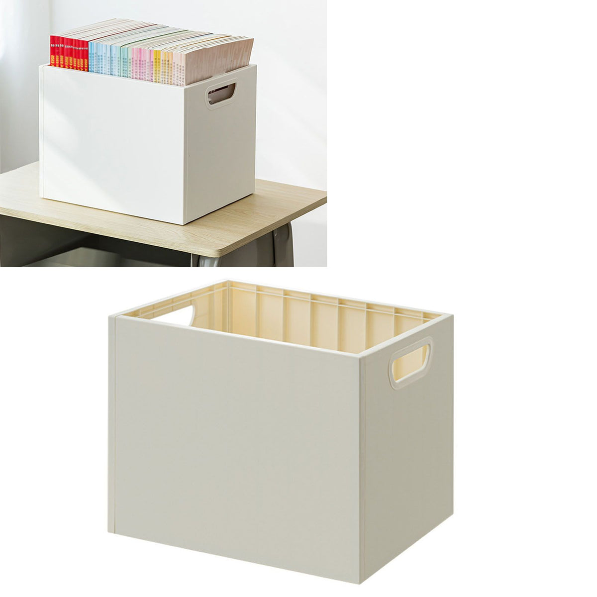 Book Storage Box with Dual Side Handles Stackable 50kg Load Bearing Multifunctional Use File Storage Bins Without Wheel