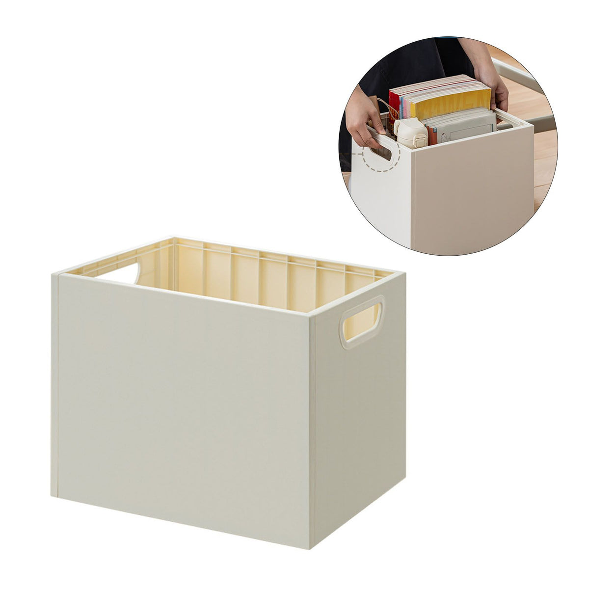 Book Storage Box with Dual Side Handles Stackable 50kg Load Bearing Multifunctional Use File Storage Bins Without Wheel