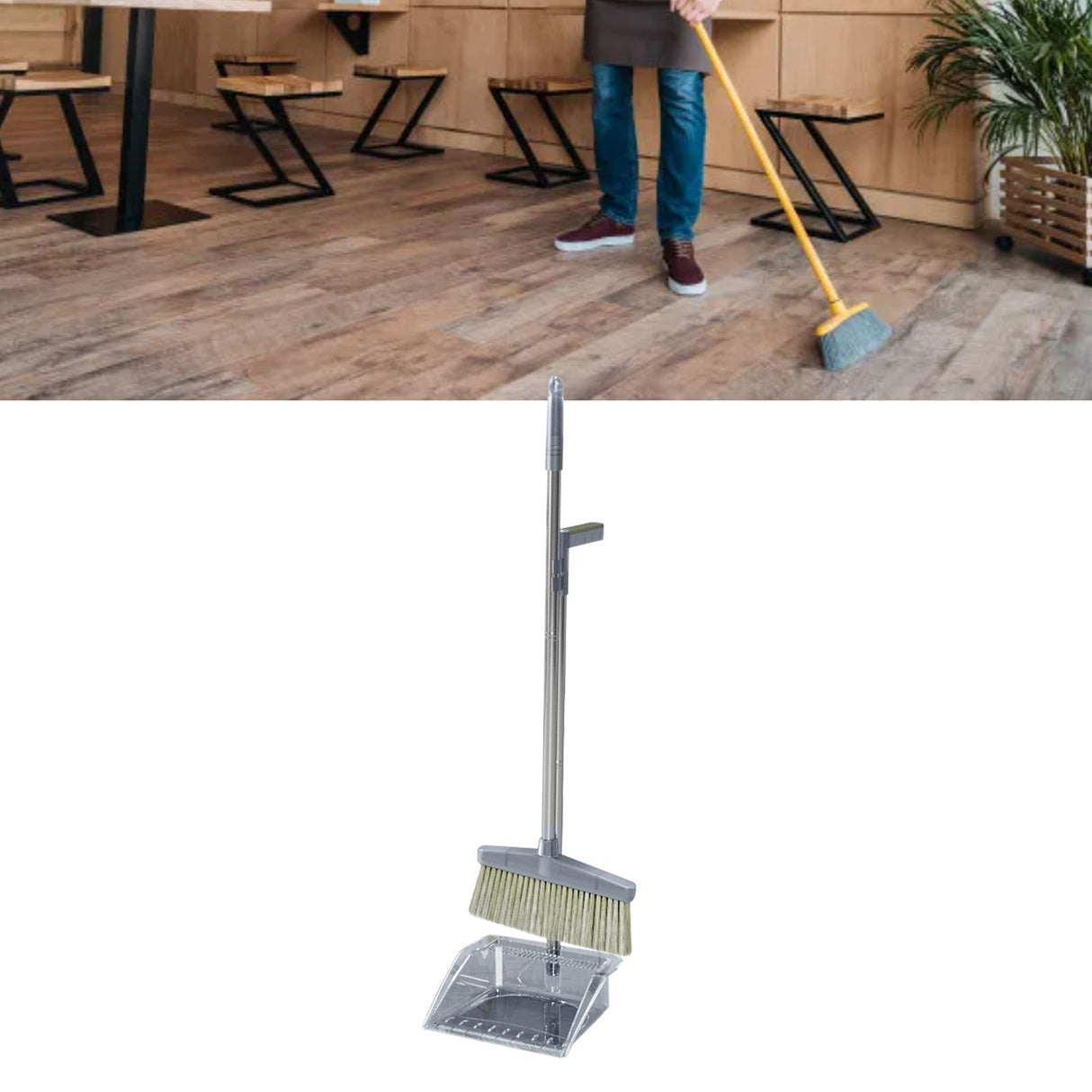 Broom Dustpan Set Cleaning Tool Dust Pan Long Handle Broom Brush Kit for Home Bedroom Gray