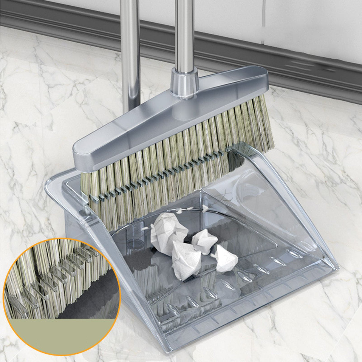 Broom Dustpan Set Cleaning Tool Dust Pan Long Handle Broom Brush Kit for Home Bedroom Gray