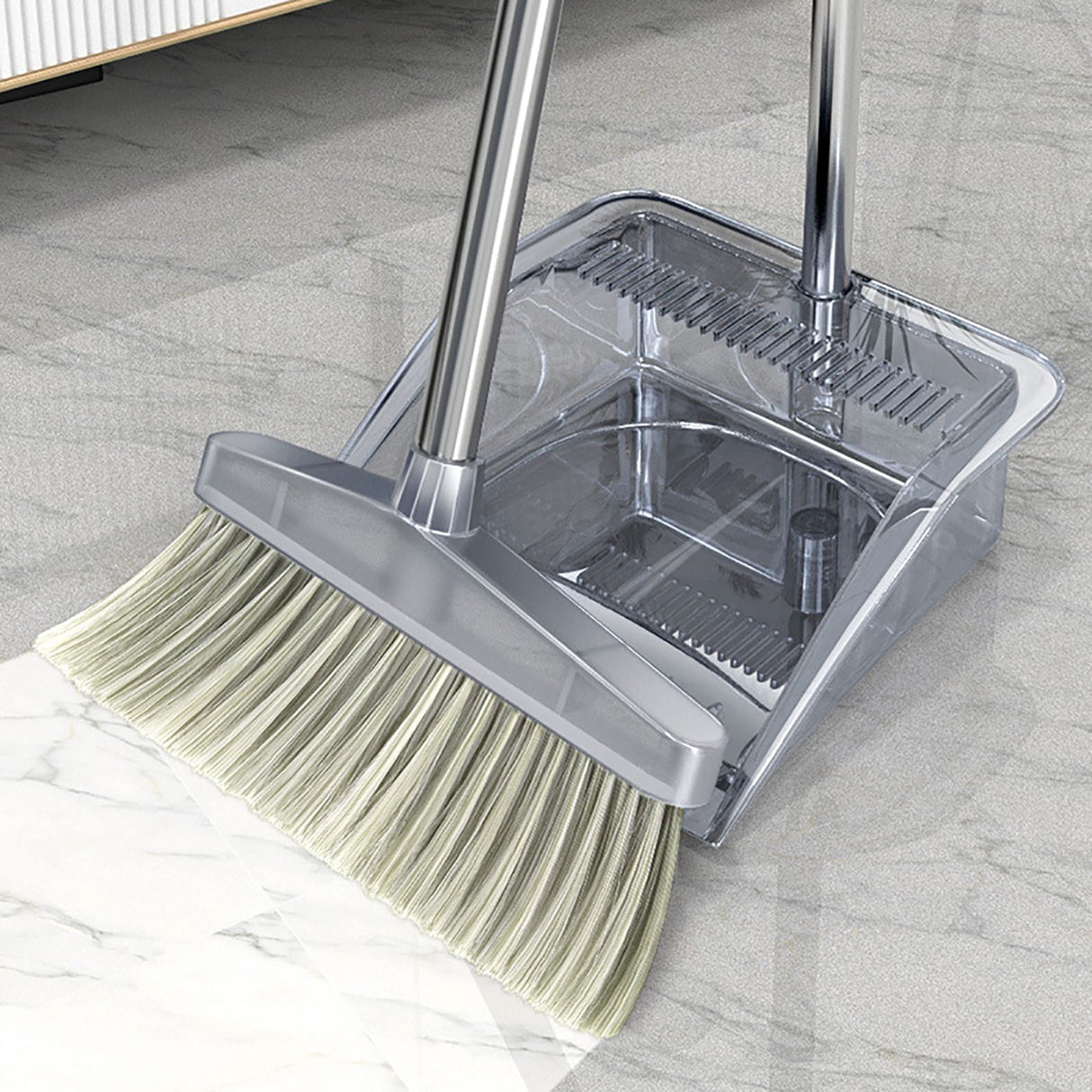 Broom Dustpan Set Cleaning Tool Dust Pan Long Handle Broom Brush Kit for Home Bedroom Gray